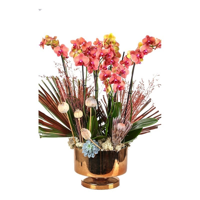 Luxury Orange Orchid Gold Vase